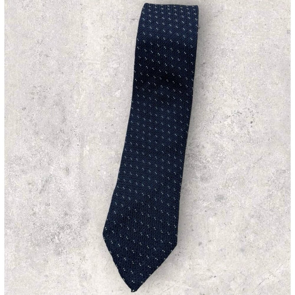 IL PORTONE Silk Tie ITALY XL Navy Geometric W:2.7" EUC